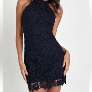 Lulus Love Poem Navy Blue Lace Mini Dress‎